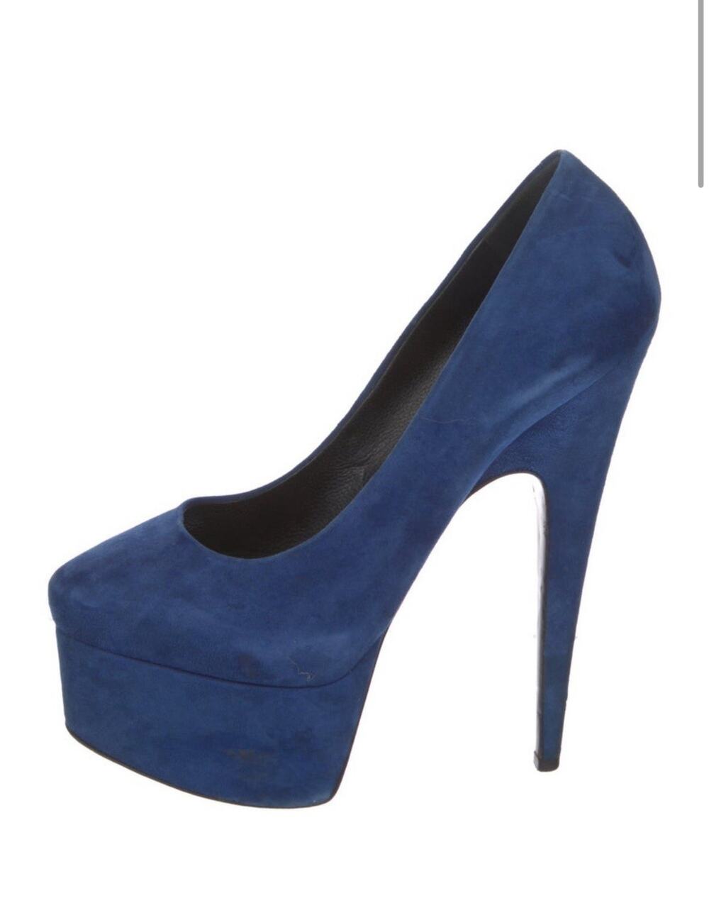 Authentic Giuseppe Zanotti Blue Suede Debra Platform Heels size IT 37 US 7